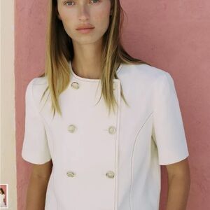 Zara short sleeve Blazer with linen, double breasted with gold buttons, size M